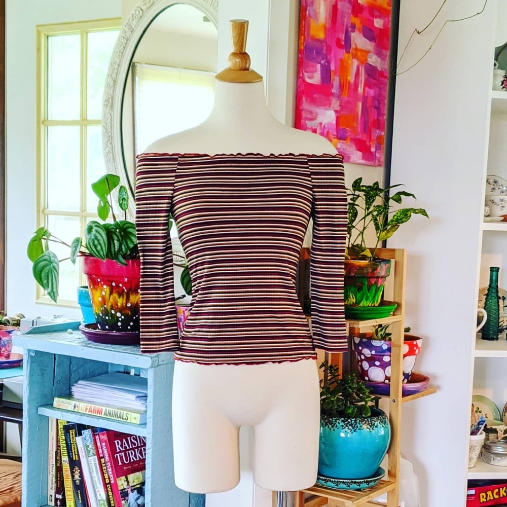 Off-The-Shoulder Striped Long Sleeve